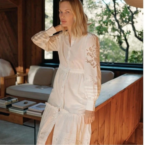 St. Roche Darcy Embroidered Shirtdress Milky NWT Regencycore Bridgerton French - Picture 5 of 7